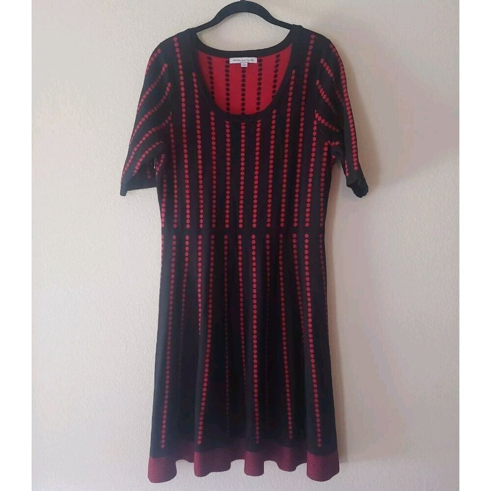 Women's Sweater Dress Black Red Dots Danny and Nicole 1/4 Sleeve Size XL